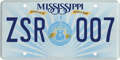 MS license plate ZSR007