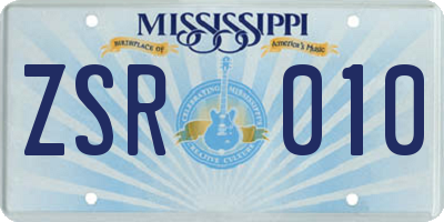 MS license plate ZSR010