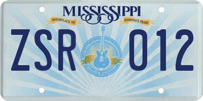 MS license plate ZSR012