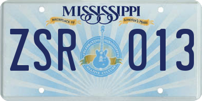MS license plate ZSR013