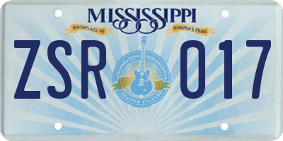 MS license plate ZSR017