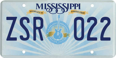 MS license plate ZSR022