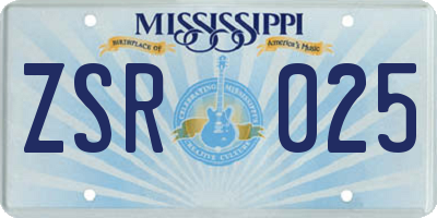 MS license plate ZSR025