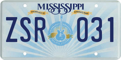 MS license plate ZSR031