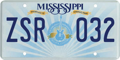 MS license plate ZSR032