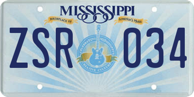 MS license plate ZSR034