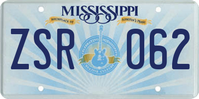 MS license plate ZSR062