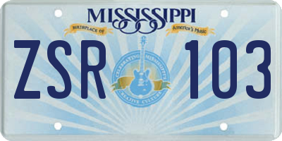 MS license plate ZSR103