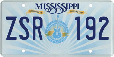 MS license plate ZSR192