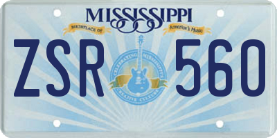 MS license plate ZSR560