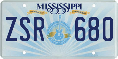 MS license plate ZSR680