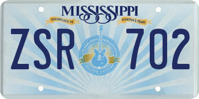 MS license plate ZSR702