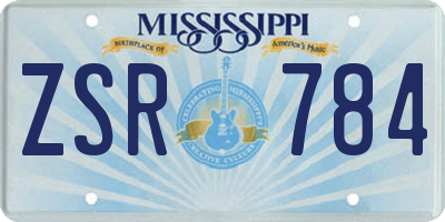 MS license plate ZSR784