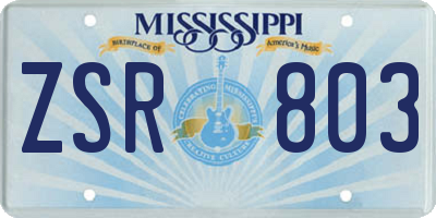 MS license plate ZSR803