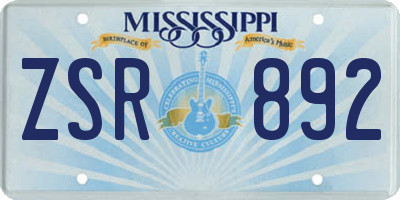 MS license plate ZSR892