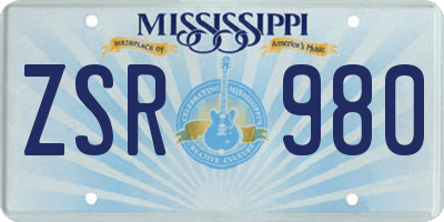 MS license plate ZSR980