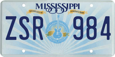 MS license plate ZSR984