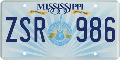 MS license plate ZSR986