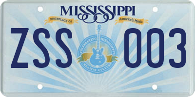 MS license plate ZSS003