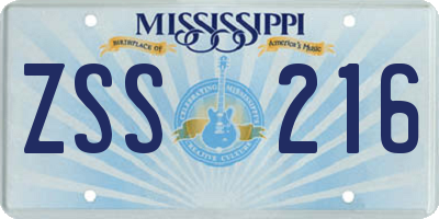 MS license plate ZSS216