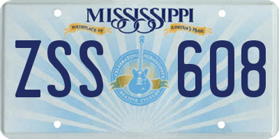 MS license plate ZSS608