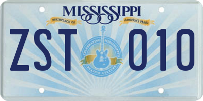 MS license plate ZST010