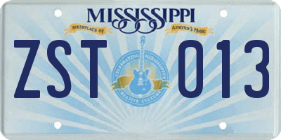 MS license plate ZST013
