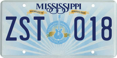 MS license plate ZST018