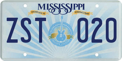 MS license plate ZST020