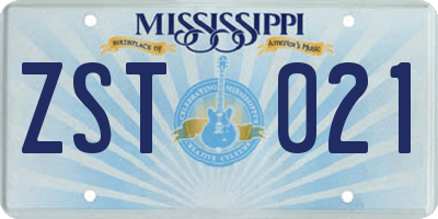 MS license plate ZST021