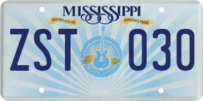 MS license plate ZST030