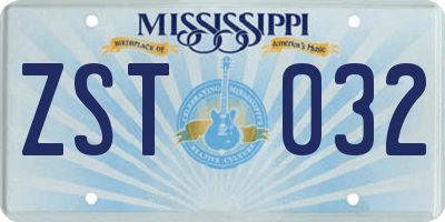 MS license plate ZST032
