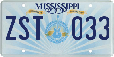 MS license plate ZST033