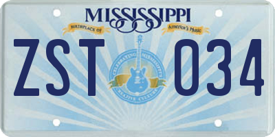 MS license plate ZST034