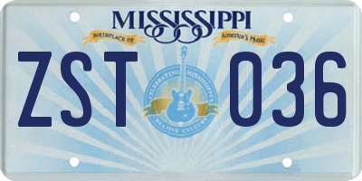 MS license plate ZST036
