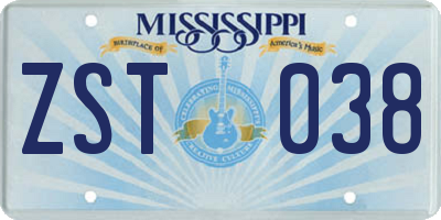 MS license plate ZST038