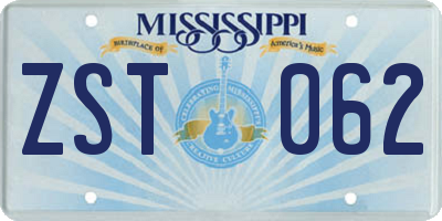 MS license plate ZST062