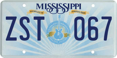 MS license plate ZST067