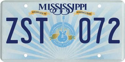 MS license plate ZST072