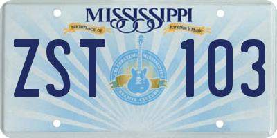 MS license plate ZST103