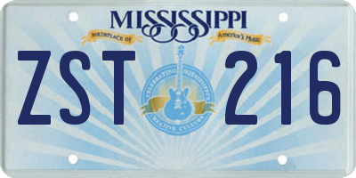 MS license plate ZST216