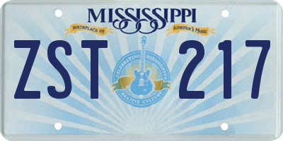 MS license plate ZST217