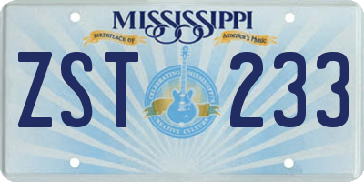MS license plate ZST233