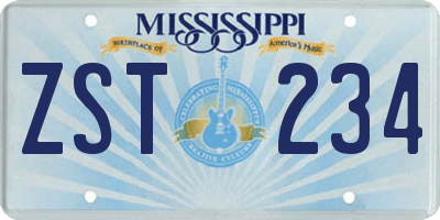 MS license plate ZST234