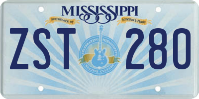 MS license plate ZST280