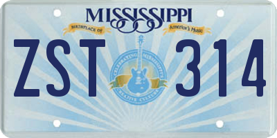 MS license plate ZST314