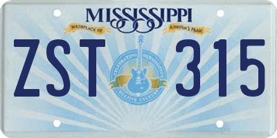 MS license plate ZST315