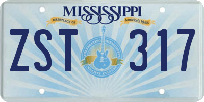 MS license plate ZST317