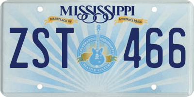 MS license plate ZST466