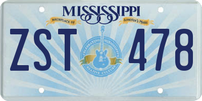 MS license plate ZST478